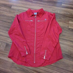 Women's Red Harley Davidson Zip Up Shacket Bold Moto Biker Chic Zips & Logos 1X